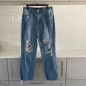 Judy Blue Ripped 90’s Straight Leg Jeans- Light Blue, Size 7/28